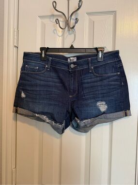 PAIGE Jimmy Jimmy Distressed Denim Shorts Dark Wash Size 32